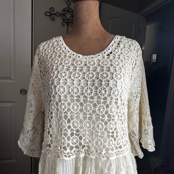 Tea n Rose Edwardian Inspired Elegant Lace and Crochet Maxi Dress in Cream,Large - Picture 4 of 17
